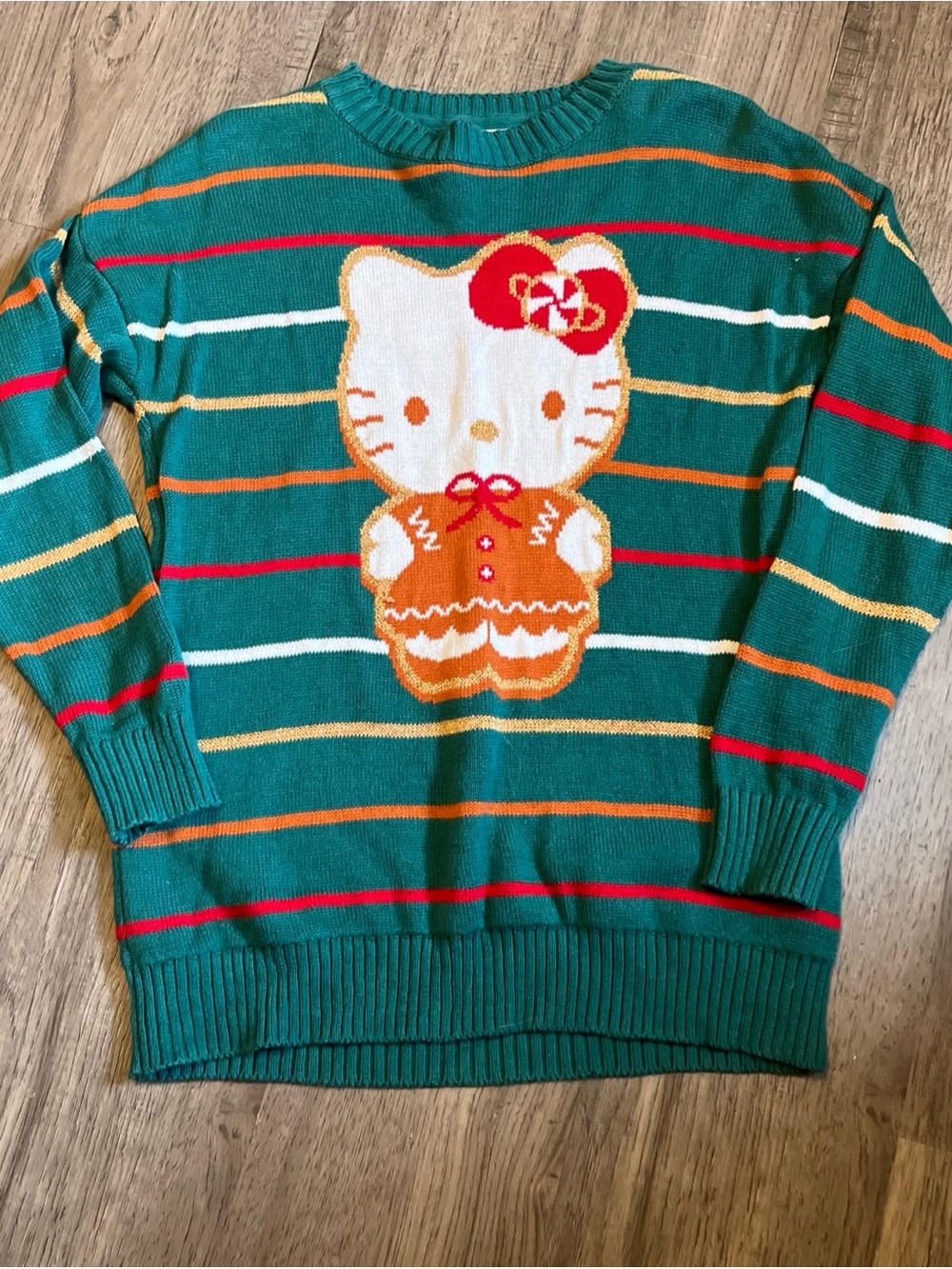 Green Striped Hello Kitty Intarsia Sweater - Girls S